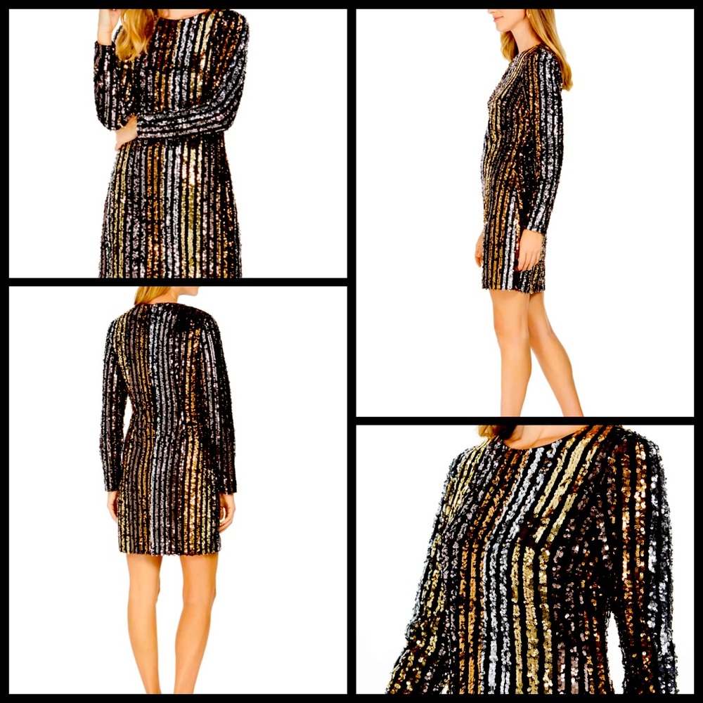NWT VINCE CAMUTO Womens Gold Long Sleeve Short Sheath Cocktail Dress 10